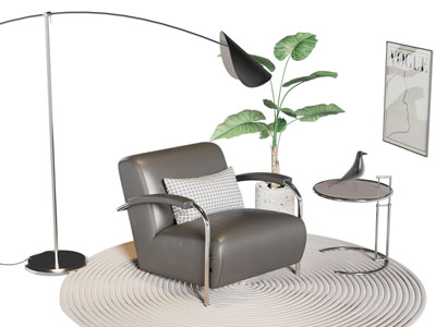 现代单人沙发 边几