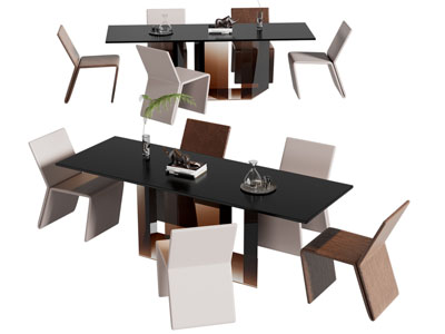 现代长方形餐桌椅组合3d模型 现代长方形餐桌椅组合