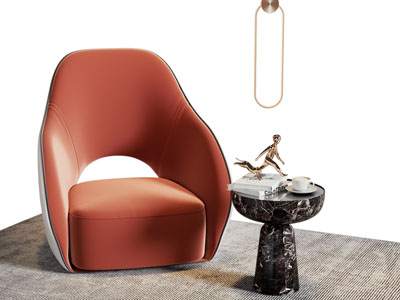 现代单人沙发 边几