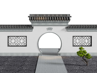 新中式景观墙 大门 月洞门 庭院门洞3d模型 新中式景观墙 大门 月洞门 庭院门洞