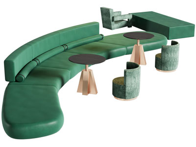 现代咖啡厅卡座多人沙发3d模型 现代咖啡厅卡座多人沙发