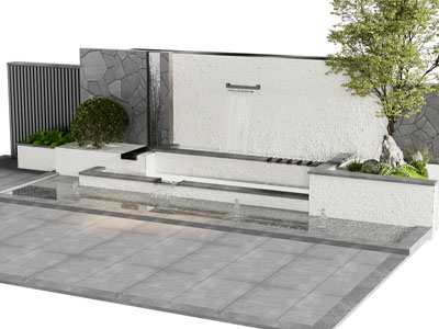 新中式景观墙 瀑布 水景 花草景观园艺小品