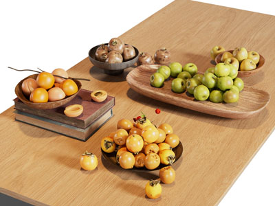 现代实木果盘 柿子 杏子 苹果 水果食物