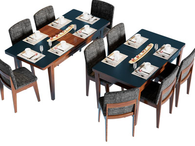 现代长方形餐桌椅组合3d模型 现代长方形餐桌椅组合