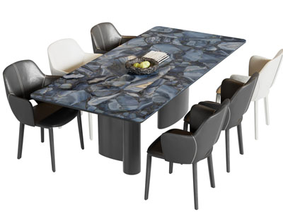 现代长方形餐桌椅组合3d模型 现代长方形餐桌椅组合