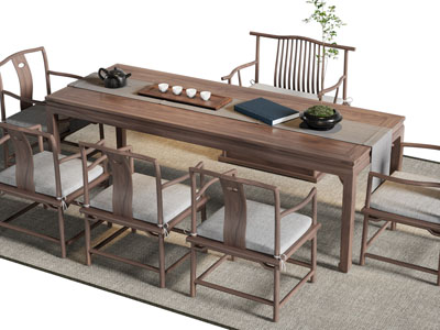 新中式茶桌椅组合3d模型 新中式茶桌椅组合