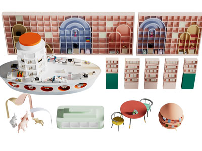 现代幼儿园书柜 儿童桌椅组合3d模型 现代幼儿园书柜 儿童桌椅组合