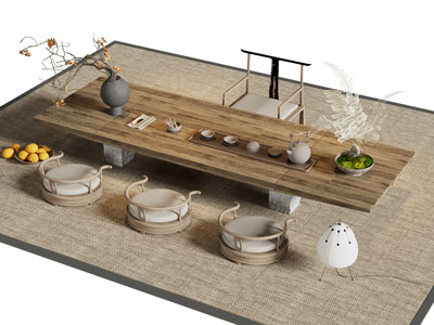 侘寂风实木茶桌椅组合3d模型 侘寂风实木茶桌椅组合