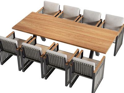 新中式长方形餐桌椅组合3d模型 新中式长方形餐桌椅组合