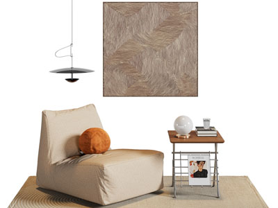 侘寂风单人沙发 边几 挂画