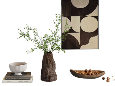 侘寂风花瓶花卉 书本 挂画 摆件组合3d模型 侘寂风花瓶花卉 书本 挂画 摆件组合