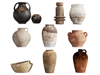 侘寂风陶艺器皿 摆件组合3d模型 侘寂风陶艺器皿 摆件组合