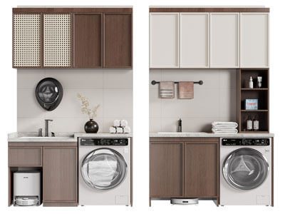 现代中古风阳台洗衣机收纳柜