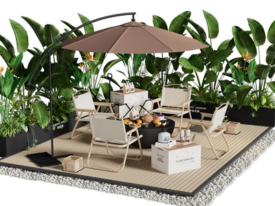 现代庭院休闲餐桌椅组合 遮阳伞3d模型 现代庭院休闲餐桌椅组合 遮阳伞