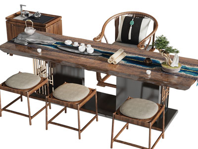 新中式茶桌椅组合 茶水柜3d模型 新中式茶桌椅组合 茶水柜