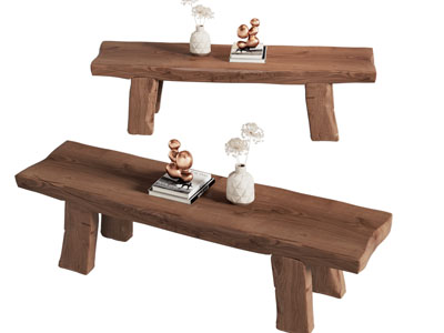 侘寂风实木长凳子 摆件组合