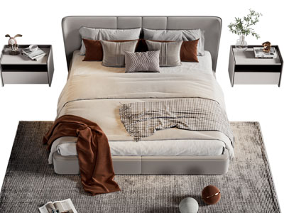 现代布艺双人床 床头柜