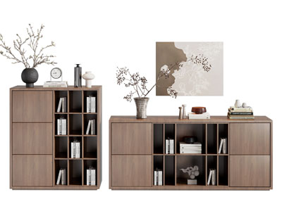 现代中古风玄关柜 书柜 边柜3d模型 现代中古风玄关柜 书柜 边柜