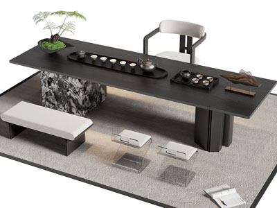 新中式茶桌椅组合3d模型 新中式茶桌椅组合