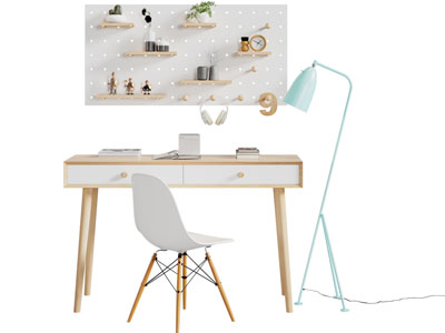 北欧学生书桌椅组合3d模型 北欧学生书桌椅组合