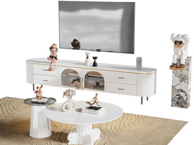 法式奶油风电视柜 电视 茶几组合