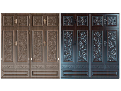 中式雕花柜门的衣柜3d模型 中式雕花柜门的衣柜
