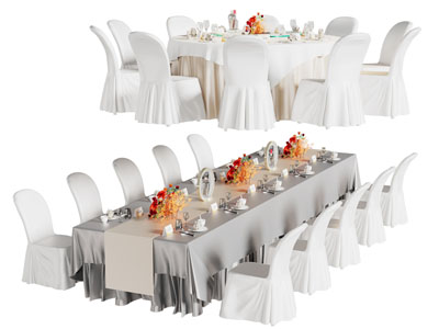 现代酒店长方形 圆形餐桌椅组合3d模型 现代酒店长方形 圆形餐桌椅组合