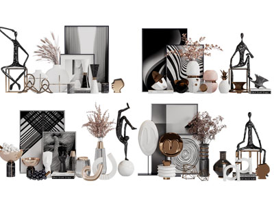 现代装饰画 花瓶花卉 摆件组合3d模型 现代装饰画 花瓶花卉 摆件组合