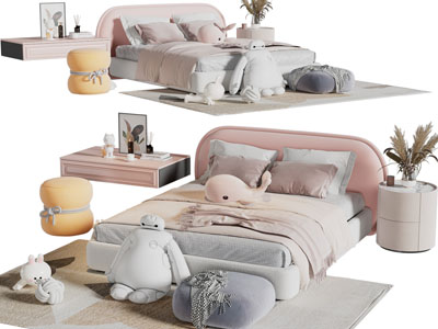 现代儿童双人床 床头柜