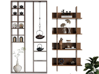 新中式中古风开放式置物装饰柜