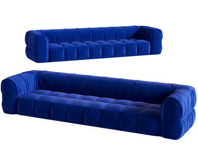 现代蓝色布艺多人沙发3d模型 现代蓝色布艺多人沙发