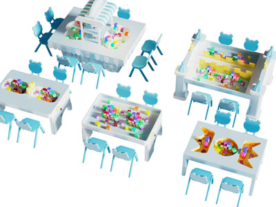现代儿童桌椅组合 娱乐桌3d模型 现代儿童桌椅组合 娱乐桌