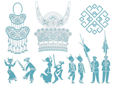 现代少数民族图案 苗族头饰 少数民族元素3d模型 现代少数民族图案 苗族头饰 少数民族元素