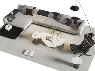 现代转角多人沙发 休闲椅子和茶几组合