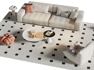 现代奶油风双人沙发 懒人沙发和茶几组合