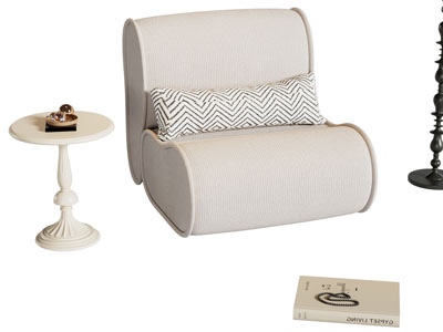 法式奶油风单人沙发 边几