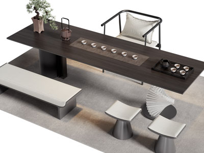 新中式茶桌椅组合3d模型 新中式茶桌椅组合