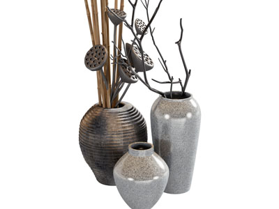 新中式陶瓷花瓶 枯枝残荷摆件组合