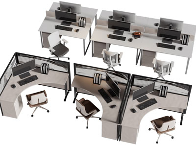 现代办公桌椅组合3d模型 现代办公桌椅组合