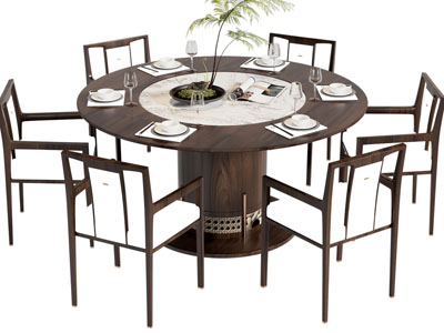 新中式餐桌椅组合3d模型 新中式餐桌椅组合