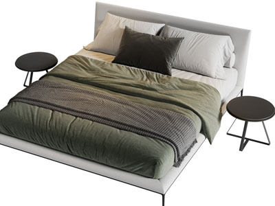 现代布艺双人床 床头几