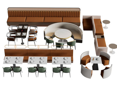 现代饭店餐馆卡座多人沙发餐桌椅组合3d模型 现代饭店餐馆卡座多人沙发餐桌椅组合