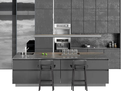 现代整体橱柜 厨房中岛台 吧椅