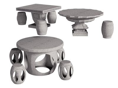 新中式石雕方形 圆形桌椅组合3d模型 新中式石雕方形 圆形桌椅组合