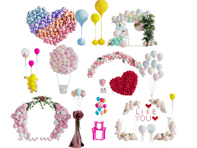 现代气球美陈 墙饰挂件3d模型 现代气球美陈 墙饰挂件