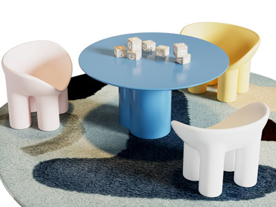 现代儿童桌椅组合3d模型 现代儿童桌椅组合