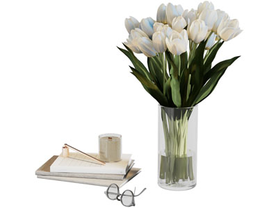 现代玻璃花瓶花卉 书本烛台 摆件组合