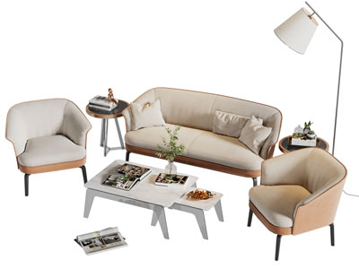 现代双人沙发 单人沙发和茶几组合