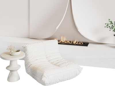 侘寂风奶油风懒人沙发 边几 壁炉火炉