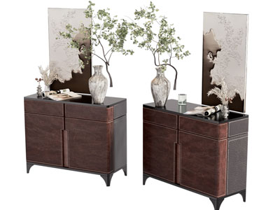 侘寂风中古风玄关柜 边柜3d模型 侘寂风中古风玄关柜 边柜